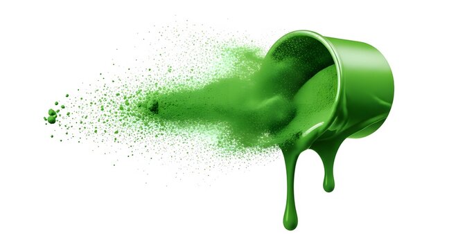 Green powder exploding and liquid paint dripping from an overtur