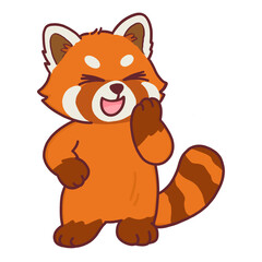 Obraz premium Cute red panda cartoon mascot laughing with hand on face gesture