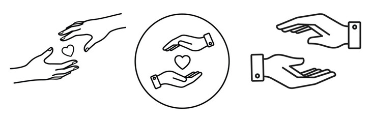 Hands holding and giving heart symbol in line art style