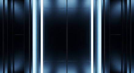 Dark abstract background with glowing blue vertical lines and a white empty space for text or design elements.