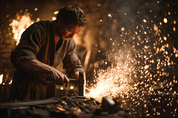 Blacksmith working with forge