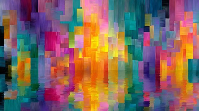 Abstract colorful blocks forming vibrant reflection background