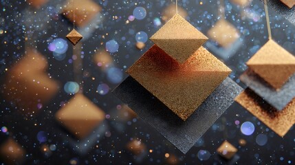 Gold and silver geometric shapes hanging with glitter bokeh