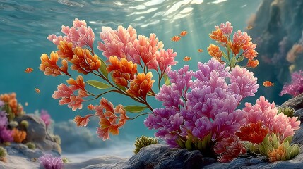 Vibrant underwater coral reef scene with colorful fish