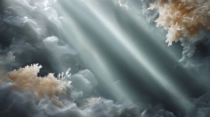 Light rays breaking through swirling cumulus clouds