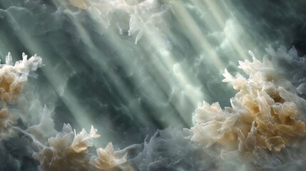 Abstract underwater coral reef with light rays