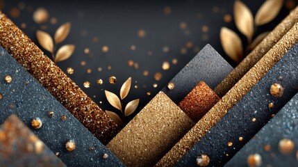 Gold glitter geometric shapes creating luxurious background