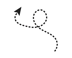 Dashed arrow with loop isolated on white background