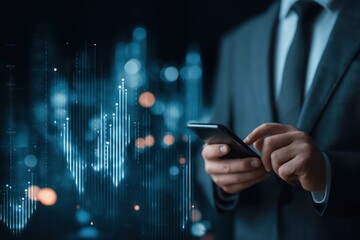 Professional executive analyzing financial charts on phone