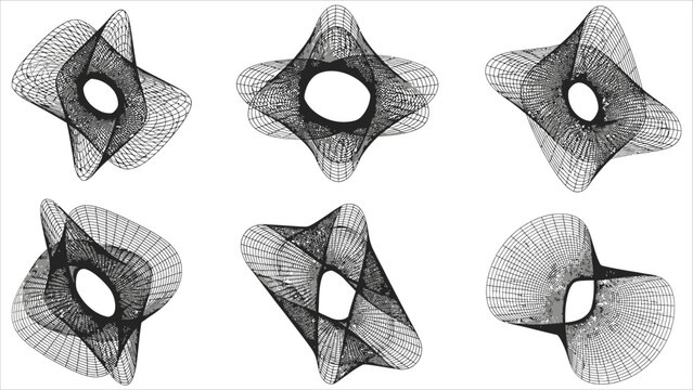 bstract futuristic shapes, black outline vectors, decorative graphic elements, modular poster design kit, sci-fi geometric assets