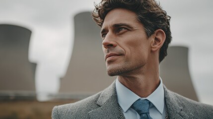 Handsome businessman in suit industrial concept