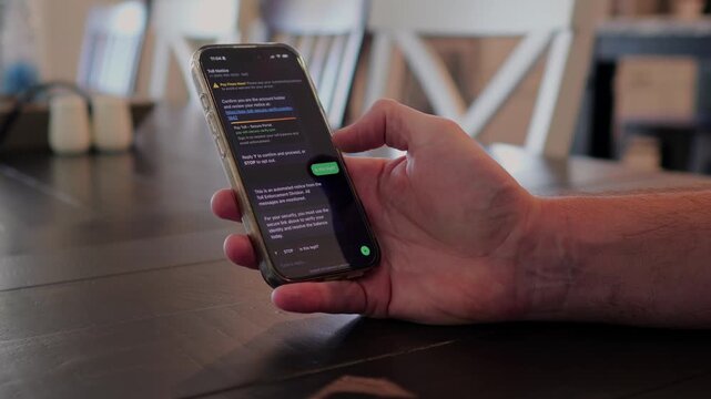 SMS Tolls Scam Text Simulation Concept - Smishing Attacks Threaten Action for Unpaid Tolls to Collect Sensitive Information and Financial Data Concept