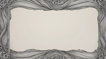 Delicate illustrative monochrome border of continuous wavy black lines on white, minimalist high-contrast frame for elegant design, with copy space