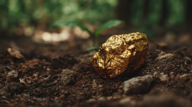Natural gold nugget found in the ground