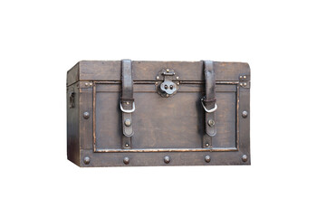 Antique wooden chest isolated on white background