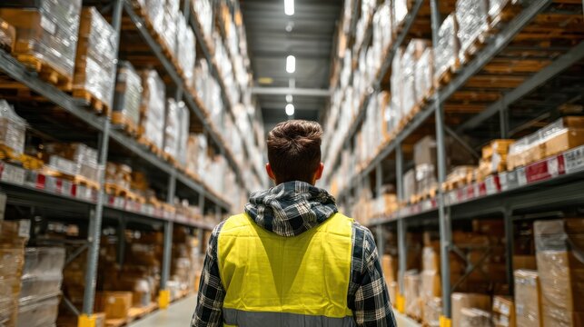 Professional supervisor inspecting warehouse storage racks - Powered by Adobe