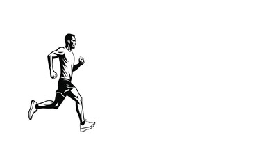 Obraz premium Running Man Vector Illustration. Retro Black and White Silhouette of Male Athlete Jogging.