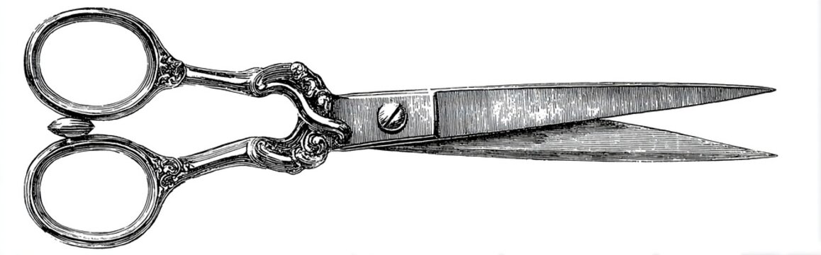 Vintage ornate scissors with engraved handles and sharp blades antique