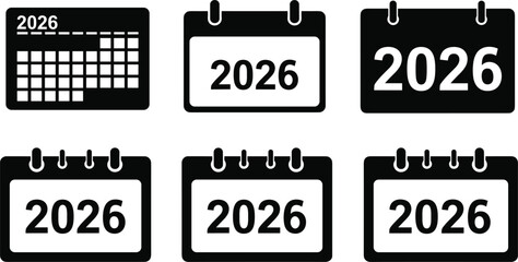 2026 Calendar Icons Black and White Grid and Page Designs vector illustration