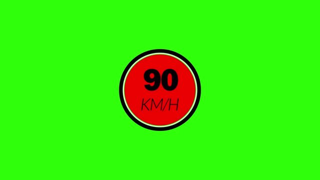 90 km/h  speed  limit road sign animation with transparent background 90km in per hours animation in 4K 