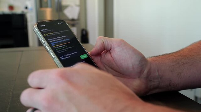 SMS Tolls Scam Text Simulation Concept - Smishing Attacks Threaten Action for Unpaid Tolls to Collect Sensitive Information and Financial Data Concept