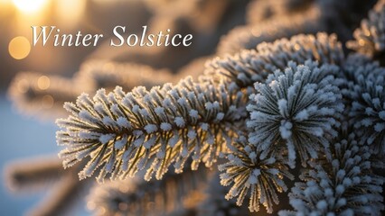 Winter Solstice with Frosted Pine Branch in Soft Sunlight