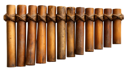 Andean pan flute made of bamboo pipes, isolated on a white background