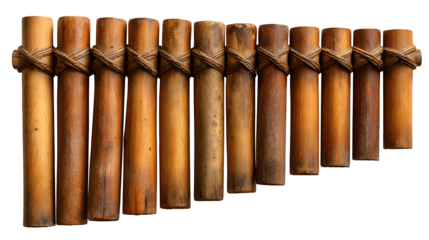 Andean pan flute made of bamboo pipes, isolated on a white background