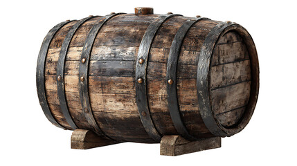 Cuban rum wooden barrel with aged texture and metal rings, isolated on a white background