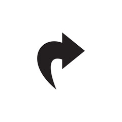 A clean and bold black curved arrow graphic, isolated on a white background. This versatile symbol represents direction, forward movement, and action, perfect for various design applications and user 