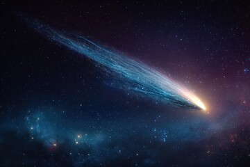 Celestial comet flying through starry galaxy night
