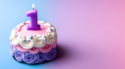 First birthday cake with number one candle