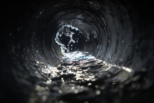 Industrial water flow inside deep dark pipeline