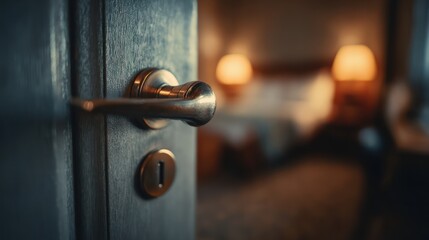 Half opened door of a hotel bedroom