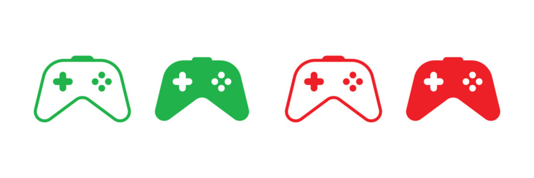 Two green and two red video game controllers Isolated On Transparent Background