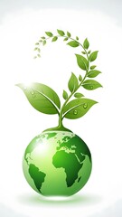 A lush green sprout emerging from a globe symbolizing environmental growth and a sustainable future Mobile WallPaper Background Image