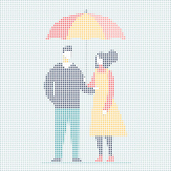 Couple Under Umbrella Pixelated Vector Design For Romance