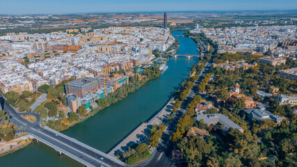 Obraz premium Aerial view of the city of Seville, Spain on a normal day