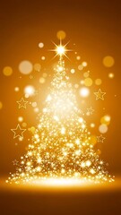 A radiant golden christmas tree composed of sparkling lights and glowing bokeh effects illuminates a festive scene Mobile WallPaper Background Image