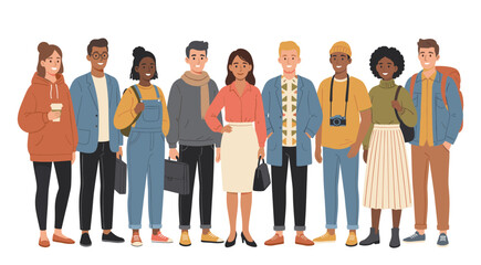 Diverse group of young adults standing in a line