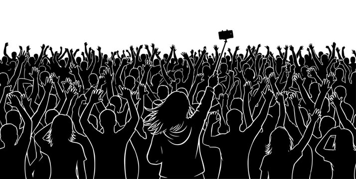 Silhouette of a cheering crowd at a concert or event