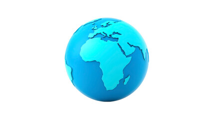 Fototapeta premium Blue globe Africa Europe and Asia visible simple 3D illustration isolated on transparency background educational clean modern global concept peaceful minimalistic style
