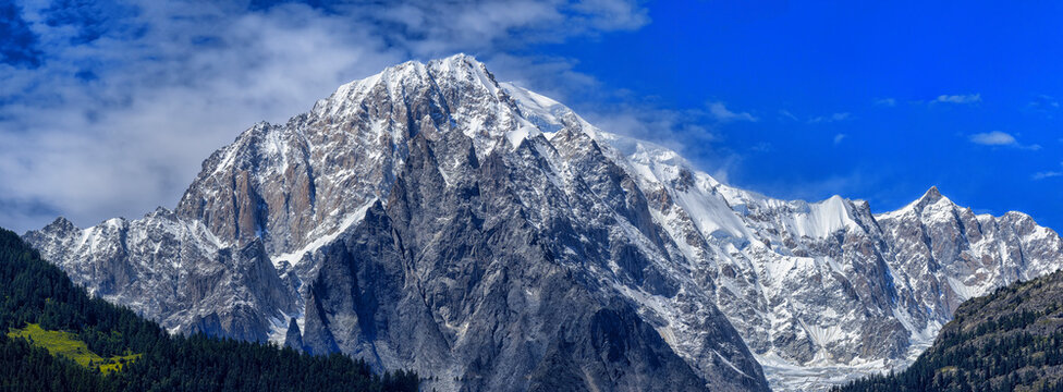 Mont blanc massif with snow in Aosta valley