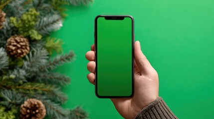 Smartphone mockup with green screen in hand