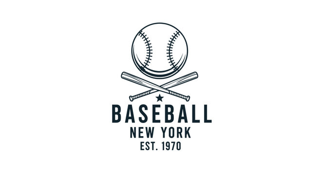 A classic hand-drawn vintage baseball logo from New York featuring a baseball and two crossed bats with retro typography and a star.