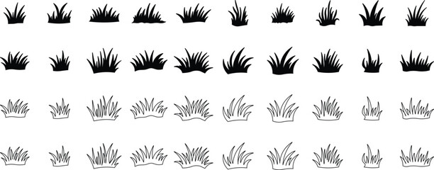 Black silhouette grass clumps and outlines on white background vector © Vector Maker