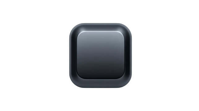 Glossy black square button with rounded corners, metallic finish, isolated on transparent background, modern minimal design, suitable for user interface or app icon, sleek and elegant style