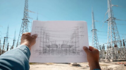 Professional architect checking substation site plans