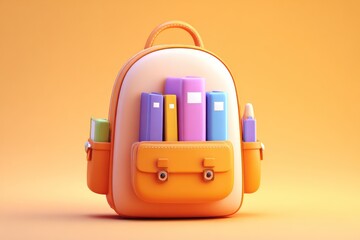 School bag with books 3D illustration
