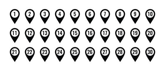 Numbered Location Pin Icons map marker Isolated On Transparent Background